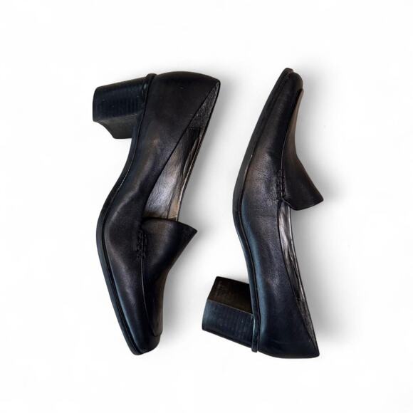 y2k black leather chunky square toe heels - Picture 1 of 6